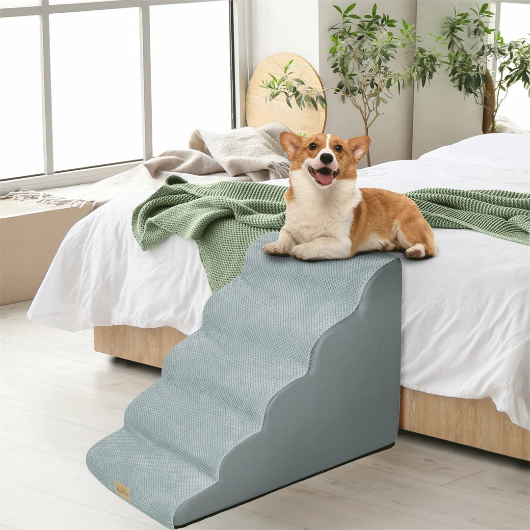 Dog Stairs 5 Steps - Pet Steps for High Beds & Sofas with Washable Cover