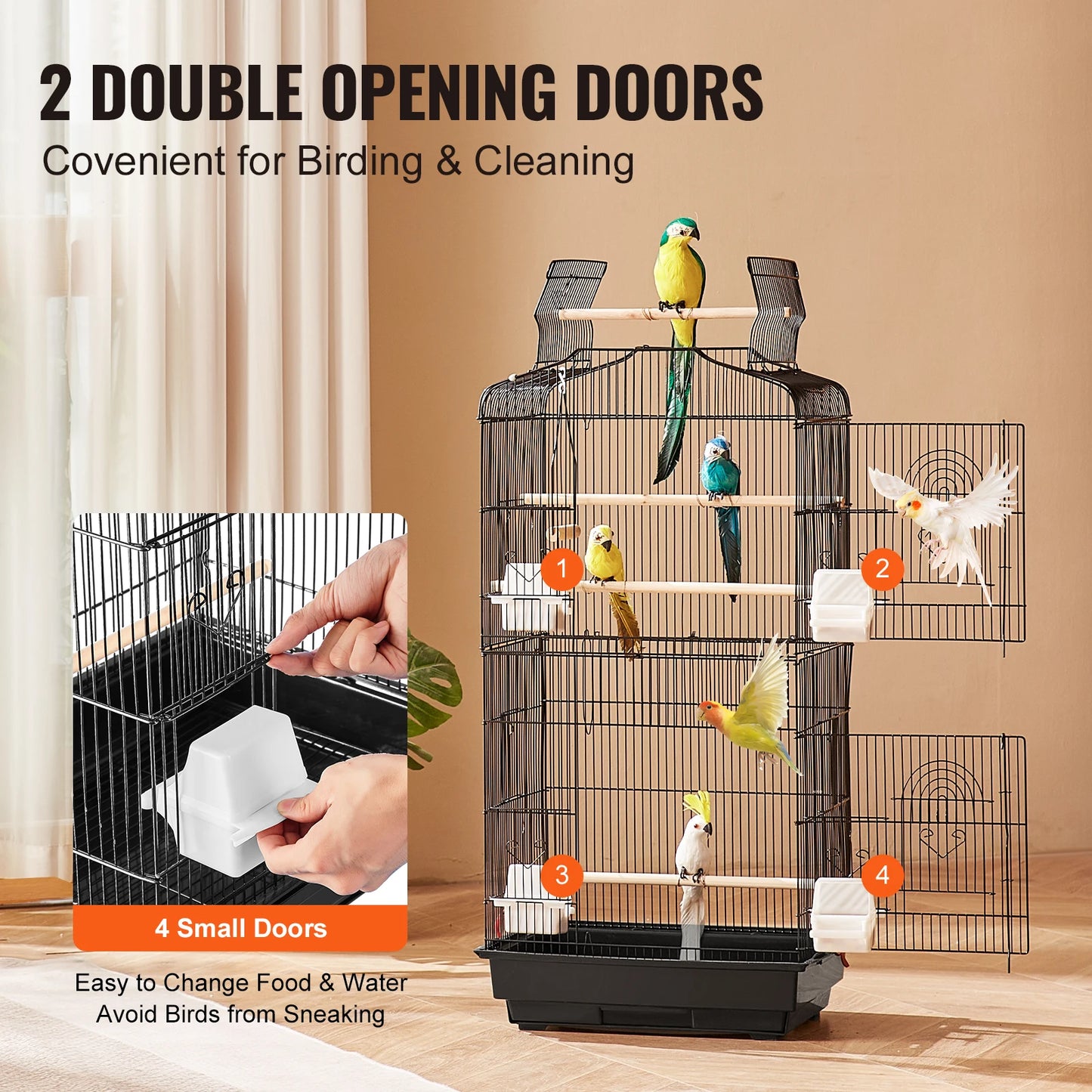 Large Parrot Cage 92.5cm - Open Top Hanging Cage with Swing & Perches