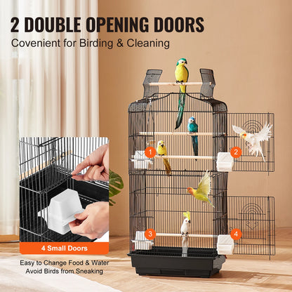 Large Parrot Cage 92.5cm - Open Top Hanging Cage with Swing & Perches