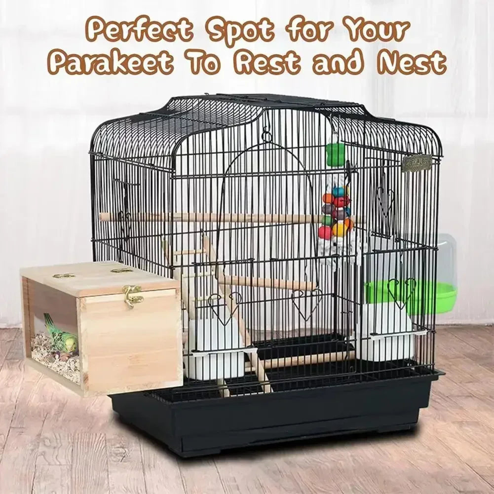 Transparent Bird Nesting Box - Wooden Breeding House for Parakeets & Cockatiels
