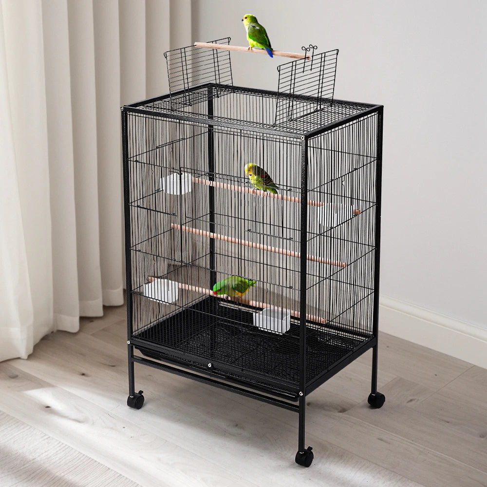 Bird Cage 94cm with Wheels - Open Top Metal Cage for Cockatiels & Parrots