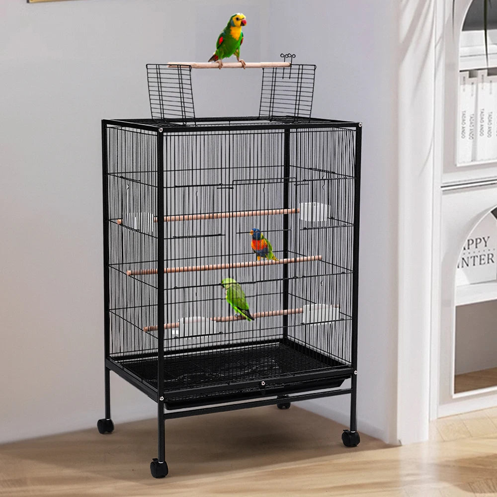 Bird Cage 94cm with Wheels - Open Top Metal Cage for Cockatiels & Parrots