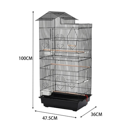 Bird Cage 100cm - Metal Cage with 3 Wooden Perches & Swing for Parrots