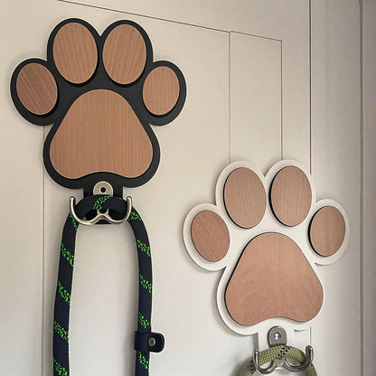 Paw Print Wooden Leash Hanger – Wall Hook for Dog Collars, Coats & Gifts for Pet Lovers