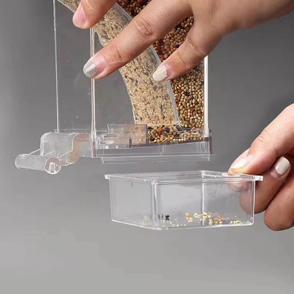 Anti-Spill Bird Feeder - Clear Transparent Food Box for Parrots