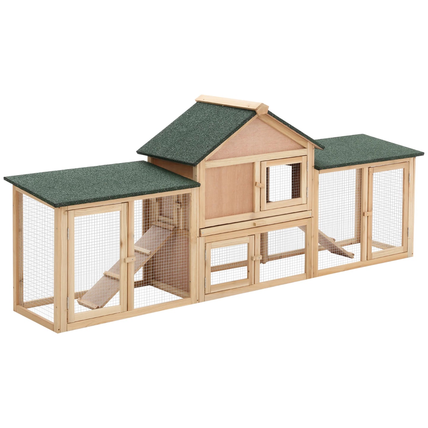 Rabbit Hutch 210cm - Deluxe Bunny Cage with Outdoor Run, Tray & Ladder - The Best For Pets