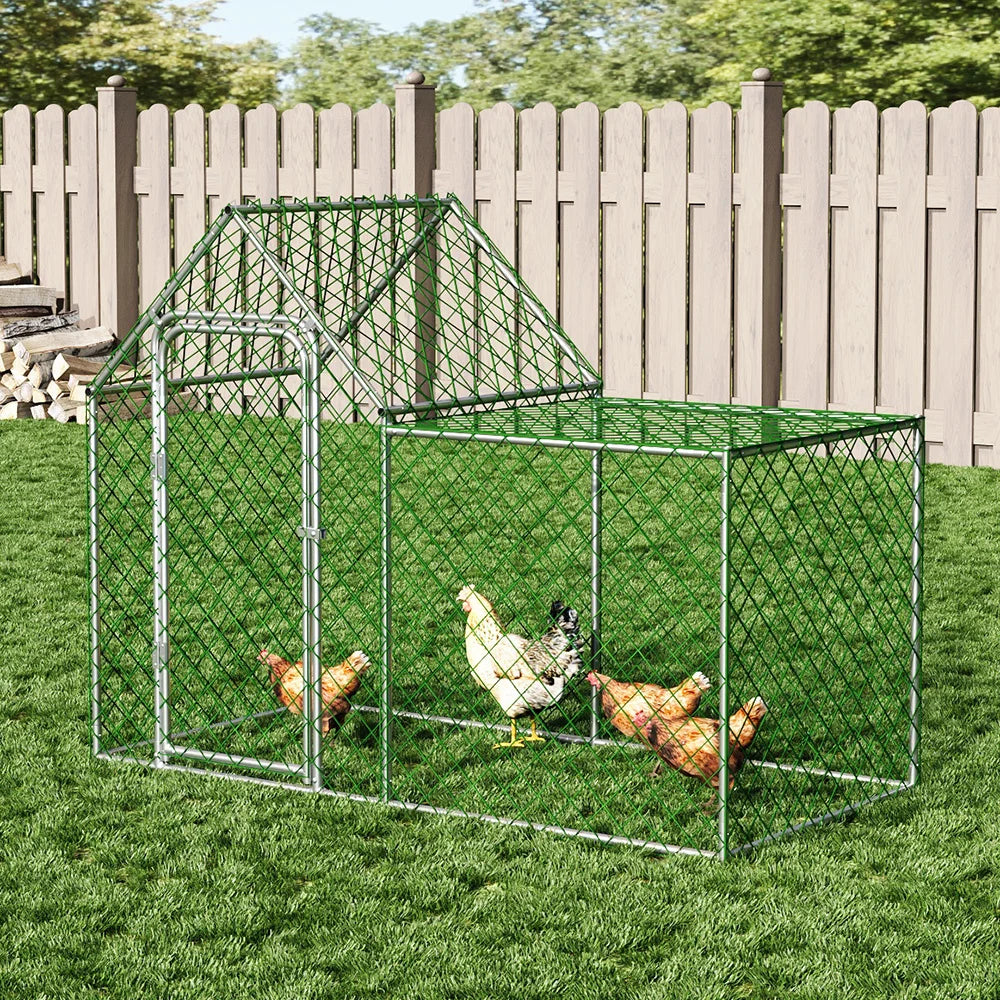 Galvanised Walk In Chicken Coop with PE Rain Cover and Playpen