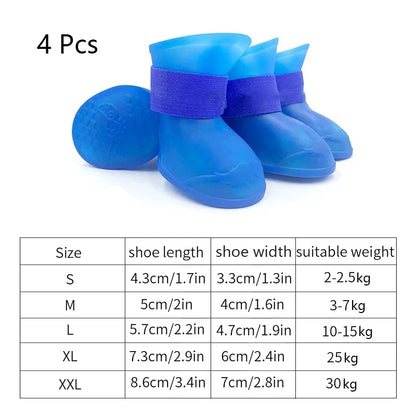 4-Piece Waterproof Dog Boots - Anti-Slip Rubber Rain Shoes for Dogs & Cats