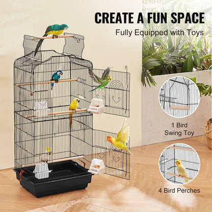 Large Parrot Cage 92.5cm - Open Top Hanging Cage with Swing & Perches