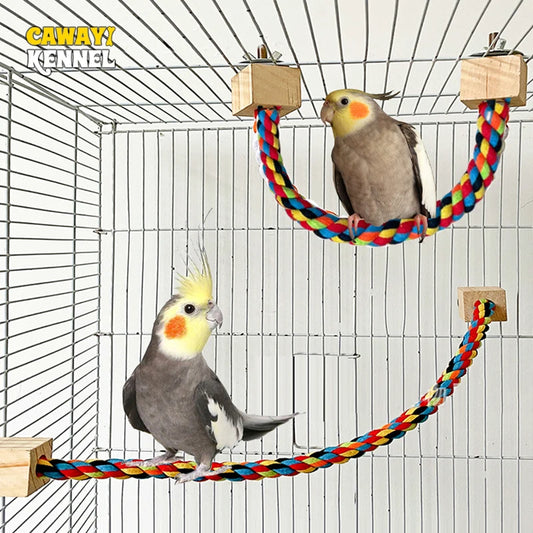 Colourful Cotton Rope Bird Swing - Wooden Climbing Toy for Parrots