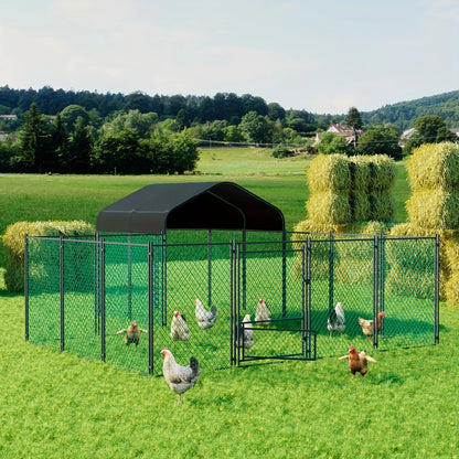 Large Metal Outdoor Chicken Run with Waterproof Cover and Hen House