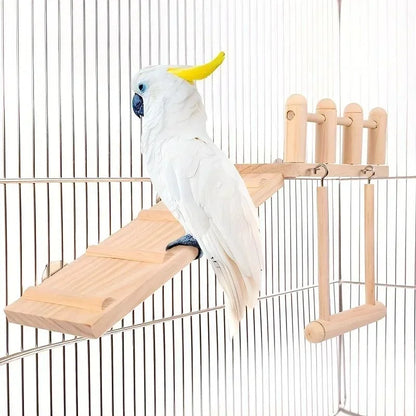 Bird Perch Platform Set – Wooden Swing, Ladder & Exercise Stand for Parrots