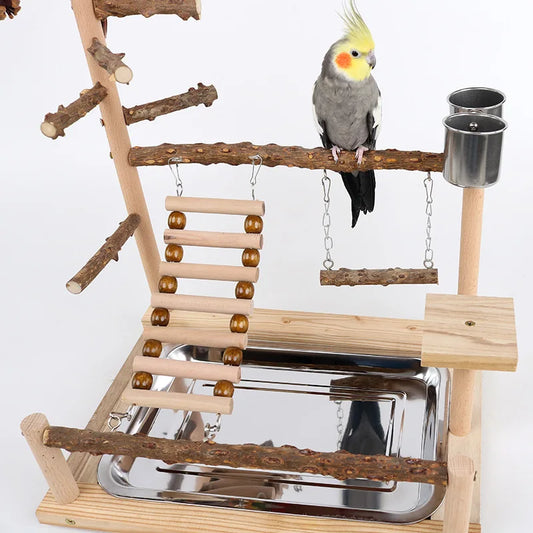 Pepper Wood Parrot Platform – Climbing Net, Ladder, Swing & Bridge Toy