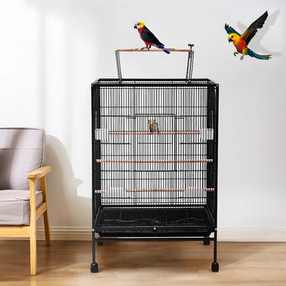 Bird Cage 94cm with Wheels - Open Top Metal Cage for Cockatiels & Parrots
