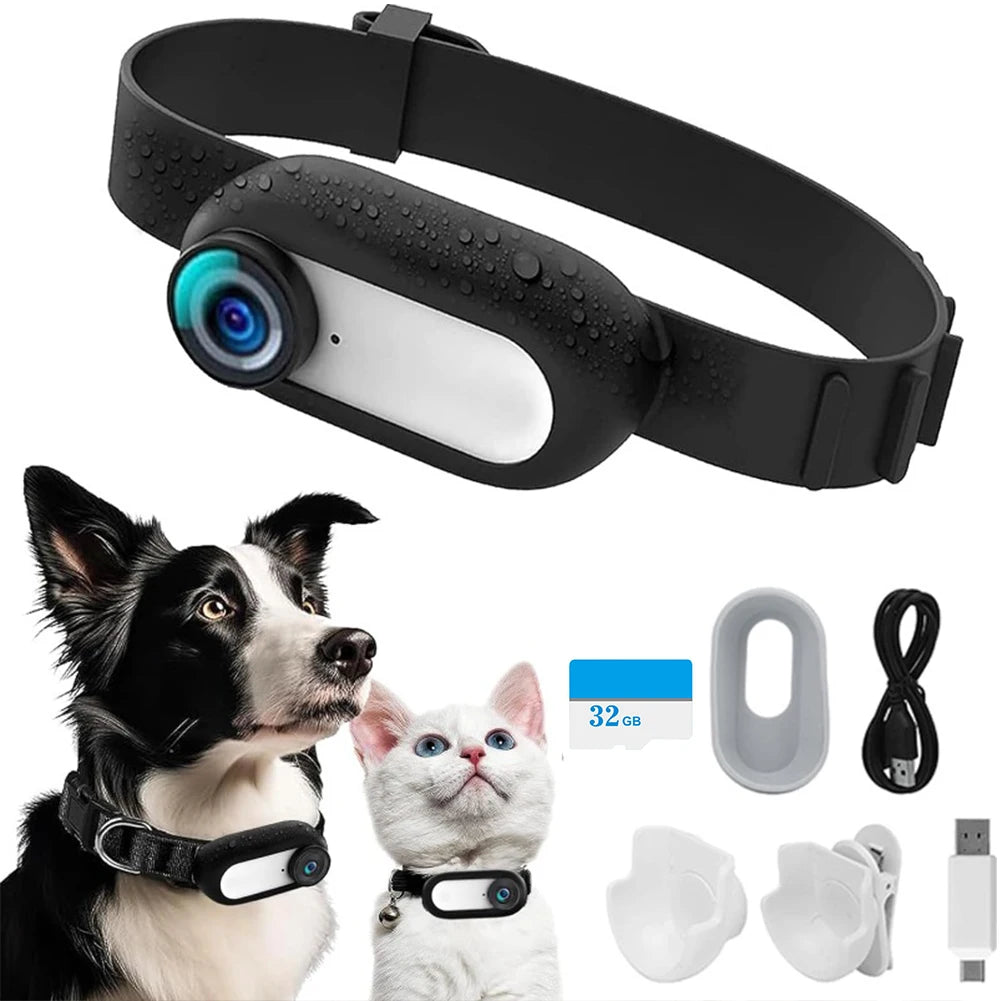 Pet Collar Camera 1080P HD - Wireless Action Camera for Dogs & Cats