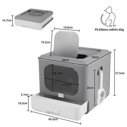 Foldable Enclosed Cat Litter Box – Sifting Tray, Scoop & Front Entry Design