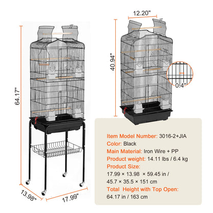 Large Parrot Cage 92.5cm - Open Top Hanging Cage with Swing & Perches