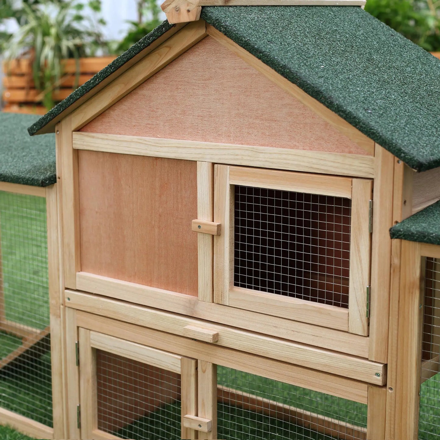 Rabbit Hutch 210cm - Deluxe Bunny Cage with Outdoor Run, Tray & Ladder - The Best For Pets