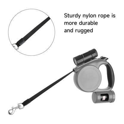 5m Retractable Dog Leash – Automatic Dog Lead with LED Flashlight & Waste Bag Dispenser