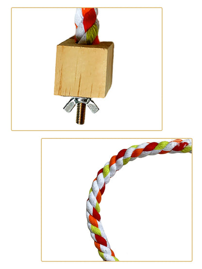 Colourful Cotton Rope Bird Swing - Wooden Climbing Toy for Parrots
