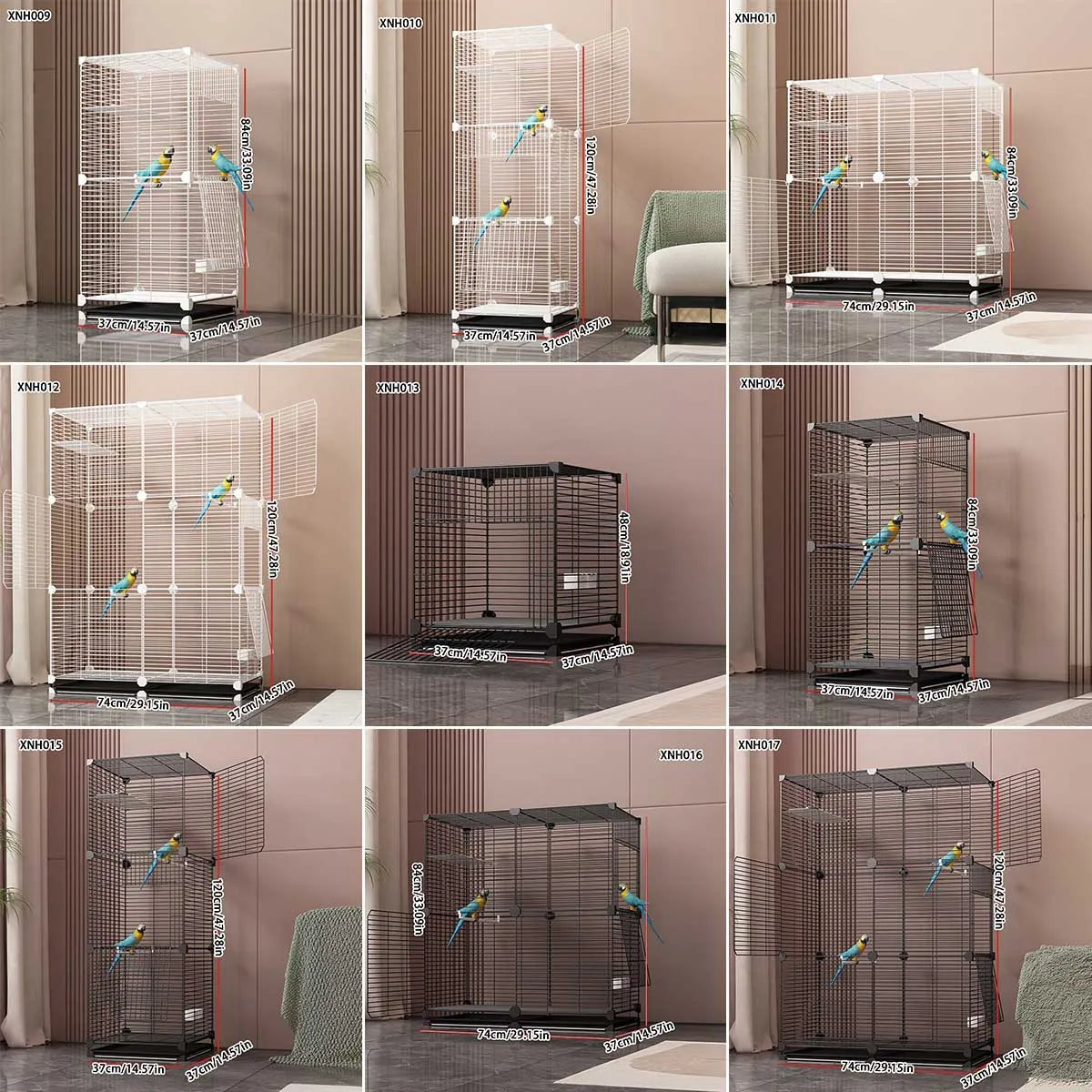 Large Parrot Cage - Metal Horizontal Wire Cage for Parrots & Medium Birds