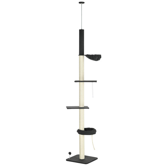 Floor to Ceiling Cat Tree - 5 Tier Adjustable with Scratching Post & Hammock - The Best For Pets