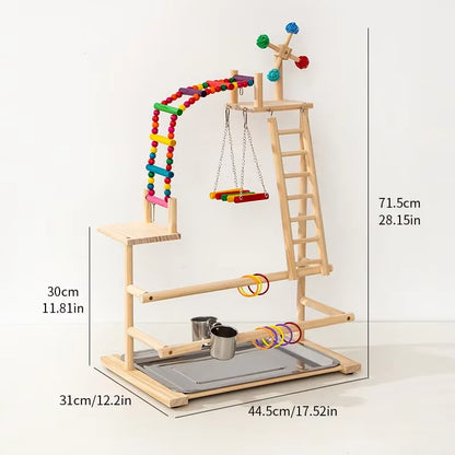 Pepper Wood Parrot Platform – Climbing Net, Ladder, Swing & Bridge Toy