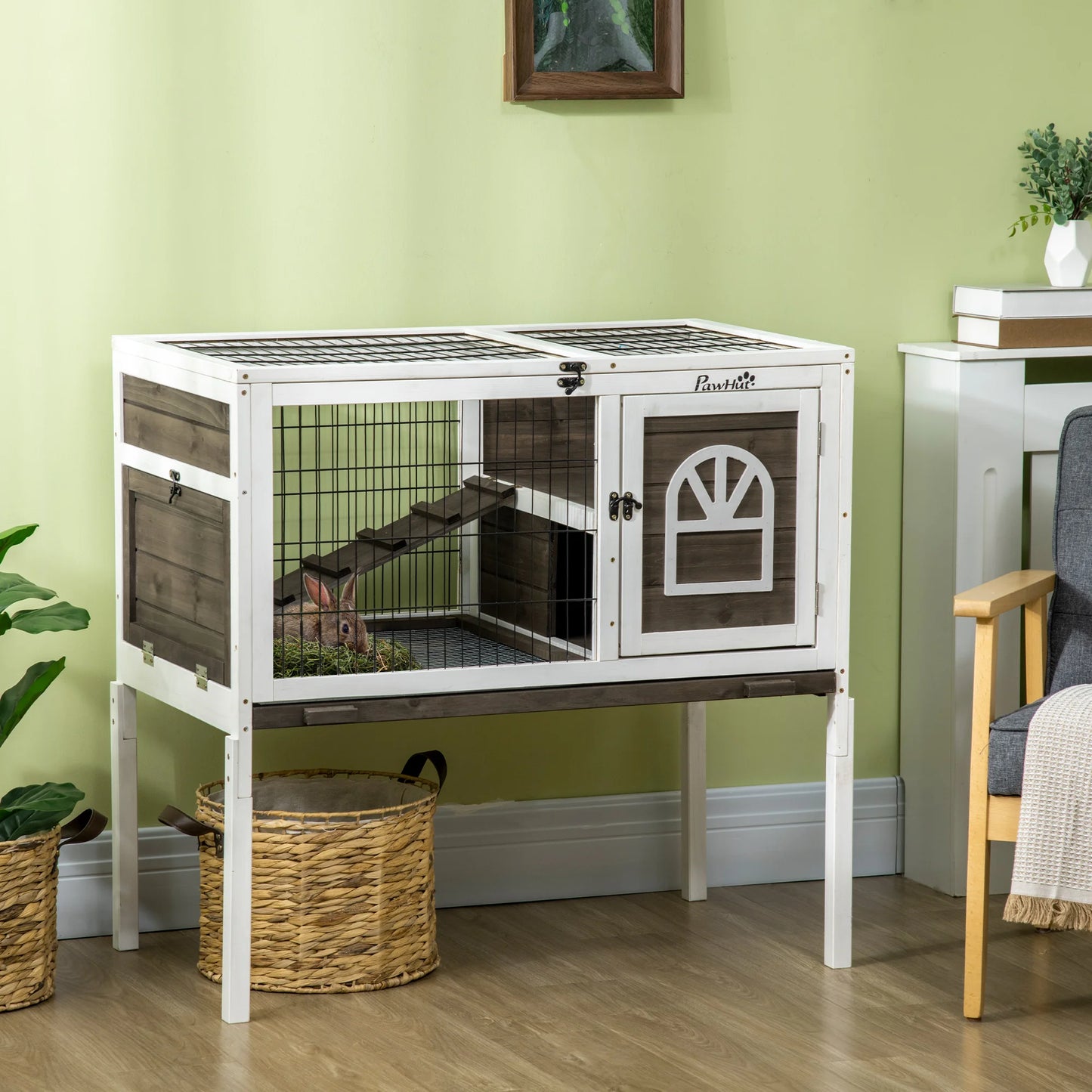 Rabbit Hutch 90cm - Wooden Small Animal House with Removable Tray & Easy Open Roof - The Best For Pets