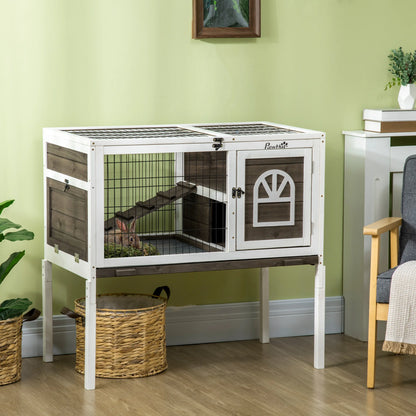 Rabbit Hutch 90cm - Wooden Small Animal House with Removable Tray & Easy Open Roof - The Best For Pets