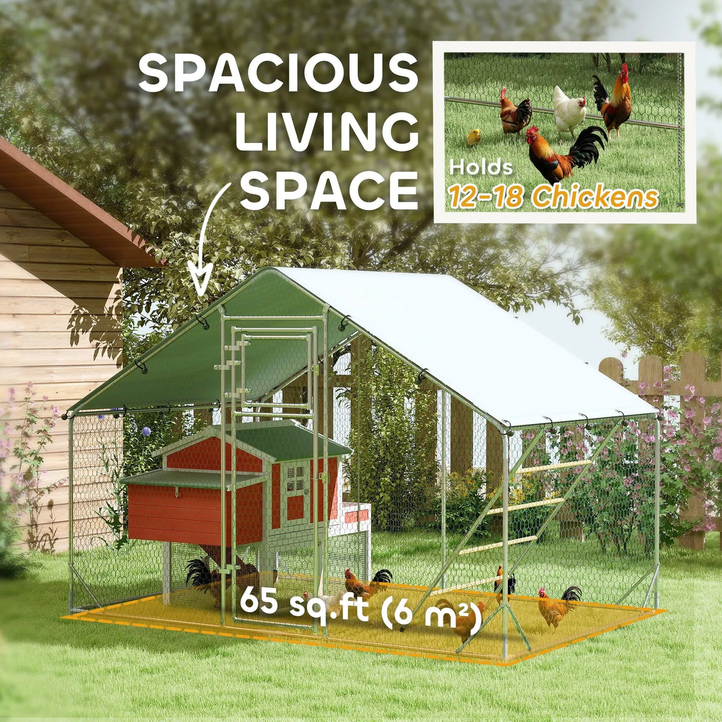 Large Galvanised Walk In Chicken Run with Waterproof Cover Feeder and Perch