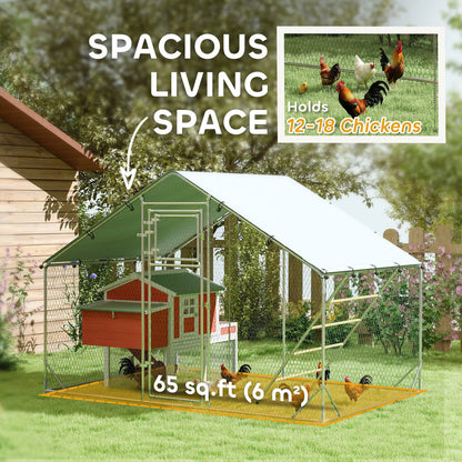 Large Galvanised Walk In Chicken Run with Waterproof Cover Feeder and Perch