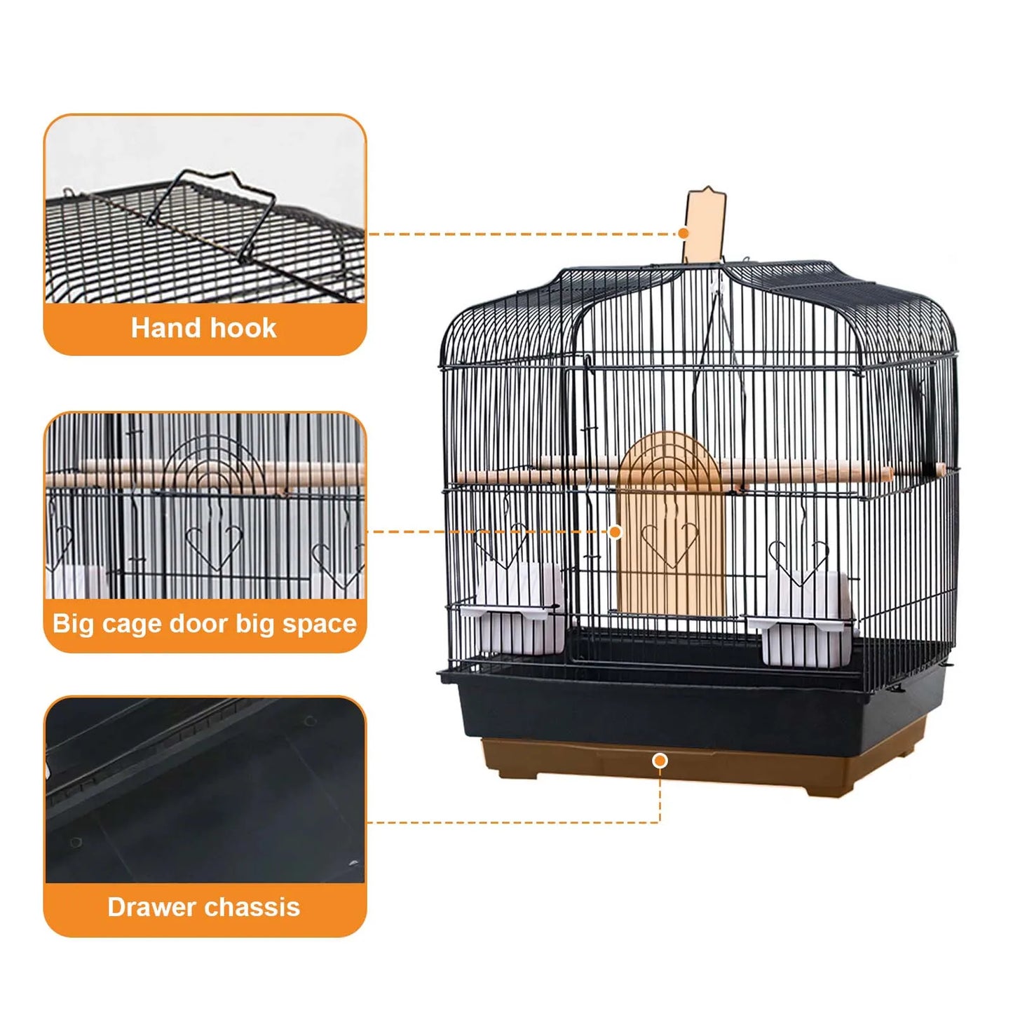 Bird Travel Cage 52cm - Metal Carrier with Handle, Perches & Swing