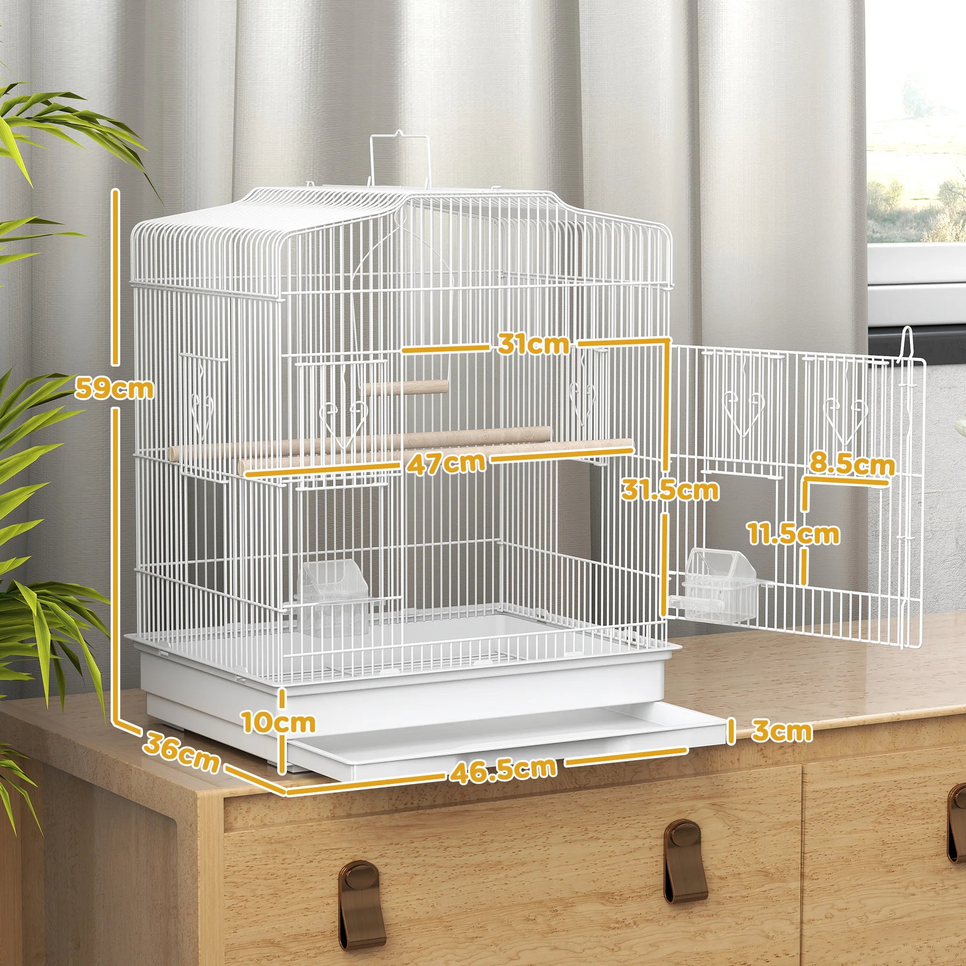Large Bird Cage 59cm - Spacious Cage with Perches, Food Bowls & Swing - The Best For Pets