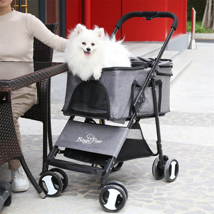 Pet Stroller with Rain Cover - Foldable 4-Wheel Pushchair for Dogs & Cats