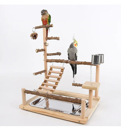 Pepper Wood Parrot Platform – Climbing Net, Ladder, Swing & Bridge Toy