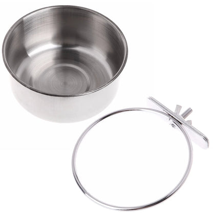 1Pc Stainless Steel Parrot Feeding Cups – Clamp Holder Food & Water Bowls for Birds
