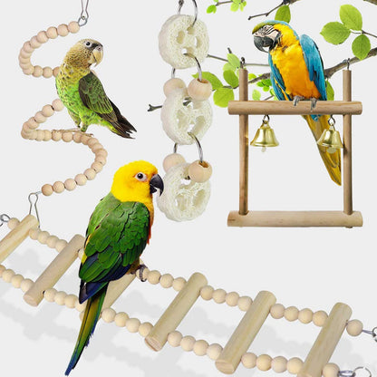 8-Piece Bird Toy Set - Wooden Swing, Chewing & Hanging Toys for Parakeets