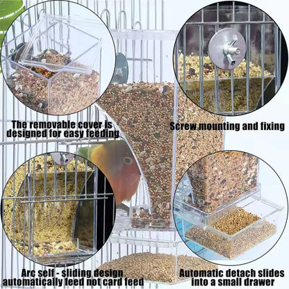 Anti-Spill Bird Feeder - Clear Transparent Food Box for Parrots