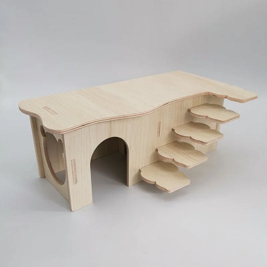 Wooden Hamster Maze House – Multi-Bedroom Nest & Platform