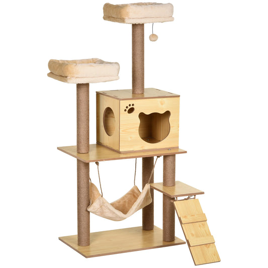 Cat Tree 130cm - Multi - Level Plush Tower with Scratching Post & Hammock - The Best For Pets
