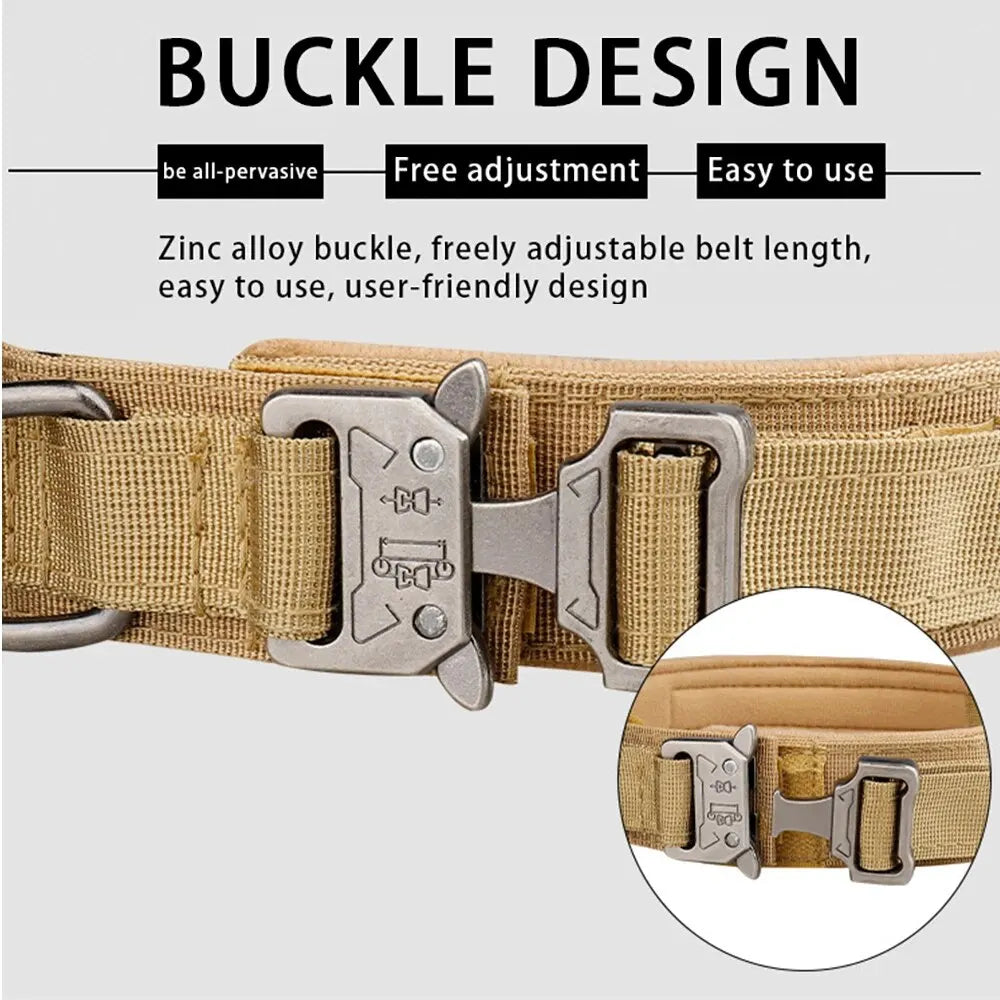 Tactical Dog Collar - Heavy Duty Nylon Collar with Metal Buckle for Medium & Large Dogs