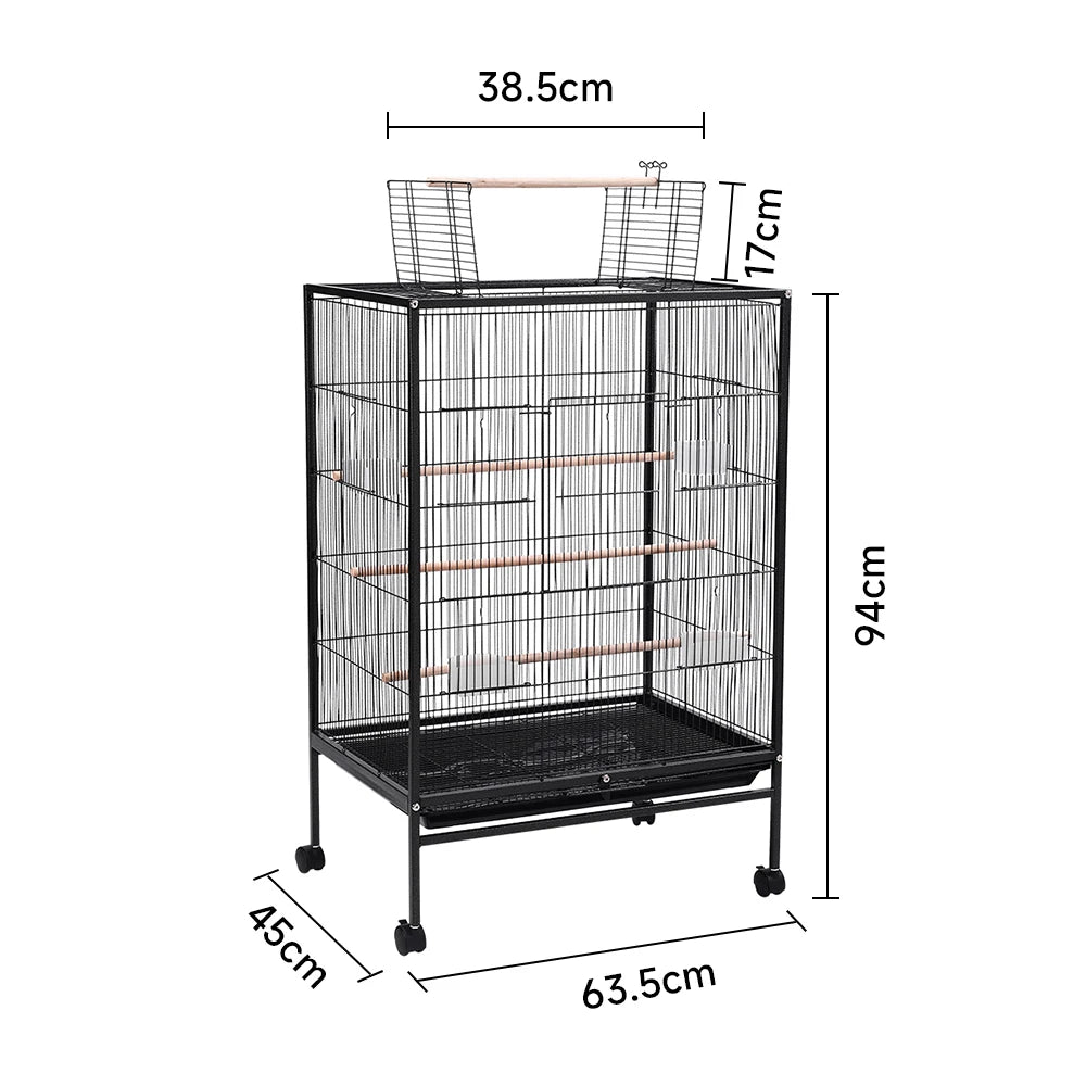 Bird Cage 94cm with Wheels - Open Top Metal Cage for Cockatiels & Parrots