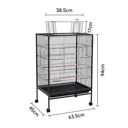 Bird Cage 94cm with Wheels - Open Top Metal Cage for Cockatiels & Parrots