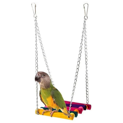 Colourful Hanging Hammock Swing 11cm - Wooden Bird Toy for Parrots