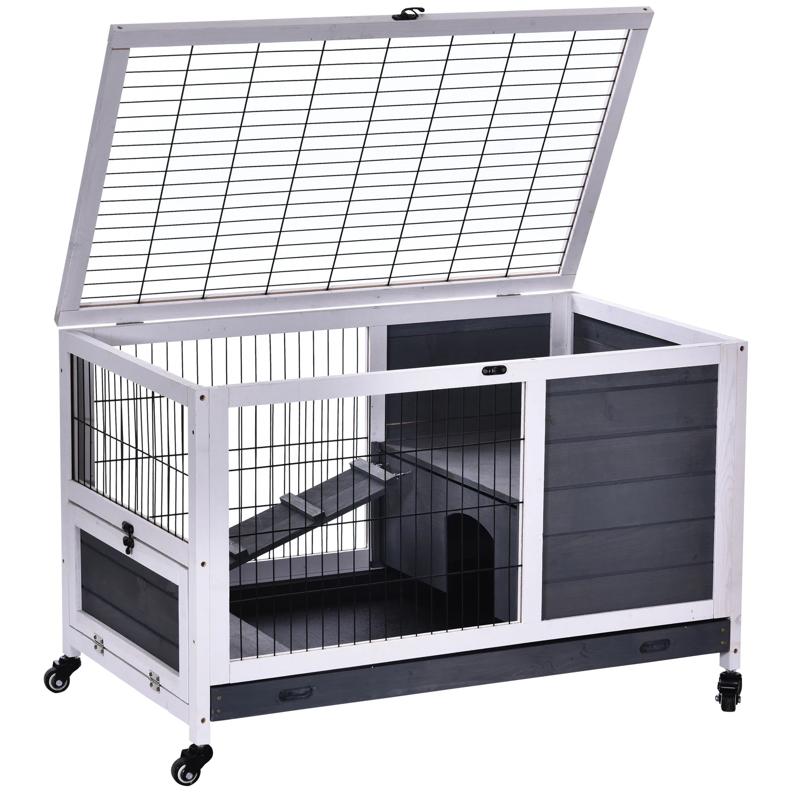 Guinea Pig Hutch 90cm - 2 - Floor Wooden Cage with Wheels & Ramp - The Best For Pets