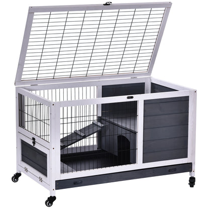Guinea Pig Hutch 90cm - 2 - Floor Wooden Cage with Wheels & Ramp - The Best For Pets