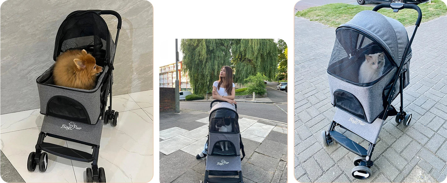 Pet Stroller with Rain Cover - Foldable 4-Wheel Pushchair for Dogs & Cats