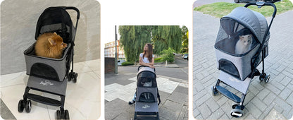 Pet Stroller with Rain Cover - Foldable 4-Wheel Pushchair for Dogs & Cats