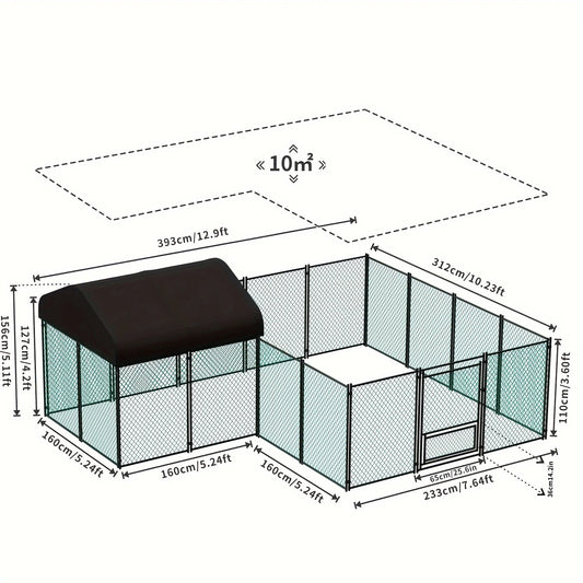 Large Metal Outdoor Chicken Run with Waterproof Cover and Hen House