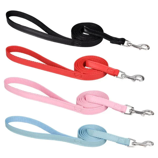 120cm PU Leather Dog Leash – Padded Nylon Lead for Dogs & Cats